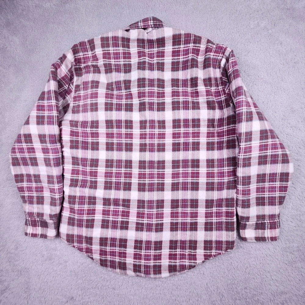 Wilderness Flannel Shirt Jacket Mens Medium Maroon Plaid Quilted Lined Outdoors